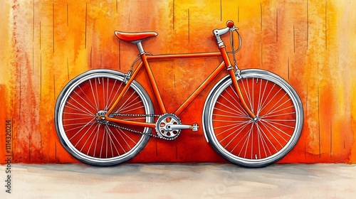 Vibrant Vintage Bicycle in Watercolor Against Rustic Background photo