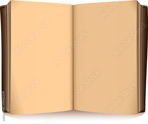 Open book hardcover with blank clean sheets page template. Vector cartoon illustration isolated on white