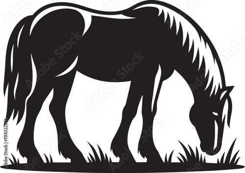 Grazing horse with a calm and peaceful stance black vector silhouette