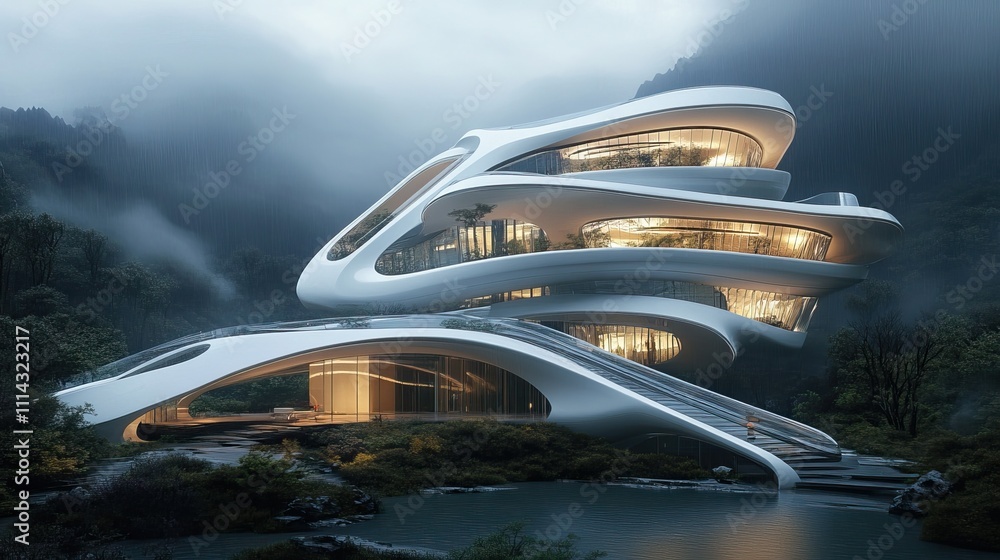 Futuristic Architecture in a Mountain Setting Futuristic Architecture in a Mountain Setting