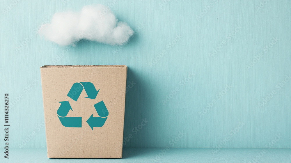Recycling concept box with a cloud, symbolizing eco-friendly practices and sustainability against a blue backdrop. Recycling concept box with a cloud, symbolizing eco-friendly practices and sustainability against a blue backdrop.