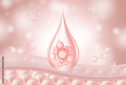 colagen oil drops on skin surface, 3d illustration of skin health
