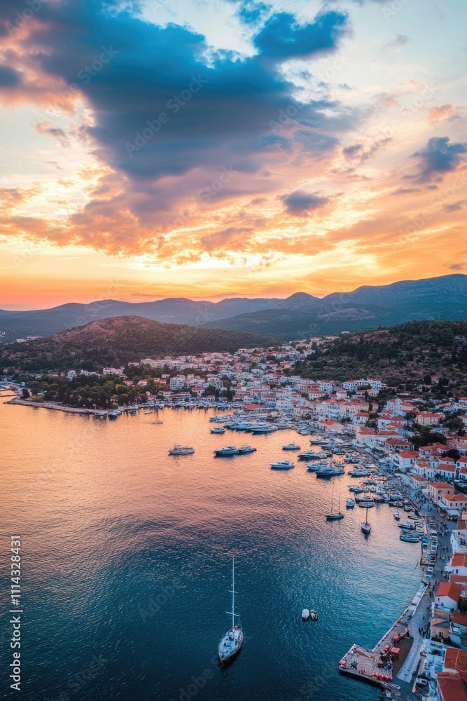 Obraz premium Harbor aerial view with boats