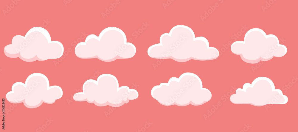 Cartoon pink cloud set on sky background vector illustration. Collection of dawn element Cartoon pink cloud set on sky background vector illustration. Collection of dawn element