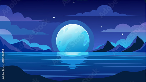 Big blue moon with blue panorama's for your wallpaper background, child book cover or your design