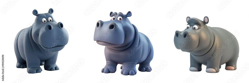 3d render hippopotamus isolated on transparent background Cartoon Illustration in plastic style 3d render hippopotamus isolated on transparent background Cartoon Illustration in plastic style