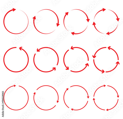 Circle Arrow icon set vector illustration, refresh, reload, Set of circle arrows rotating, different circular arrows of black color isolated, recycle sign, Arrow clock wise rotating symbol, arrow sign