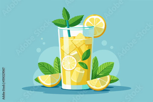 Lemonade vector icon. Vector image of lemon smoothie in a glass with a straw