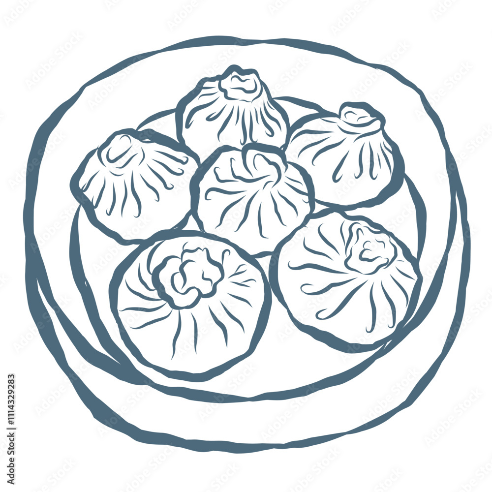 Line Art Illustration of Bamboo Steamer. Vector Graphic. Line Art Illustration of Bamboo Steamer. Vector Graphic.