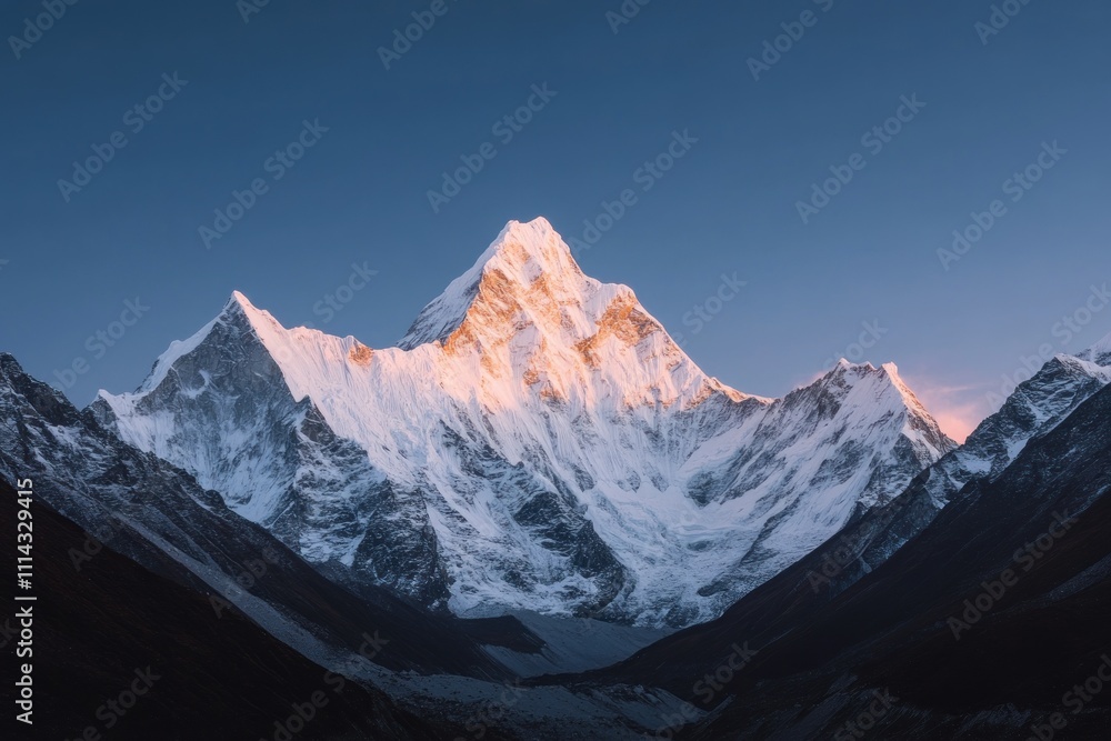 Obraz premium Majestic snow capped mountain peak at sunrise