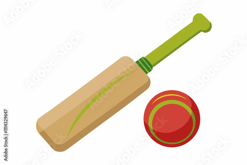 Cricket bat and ball isolated on a white background