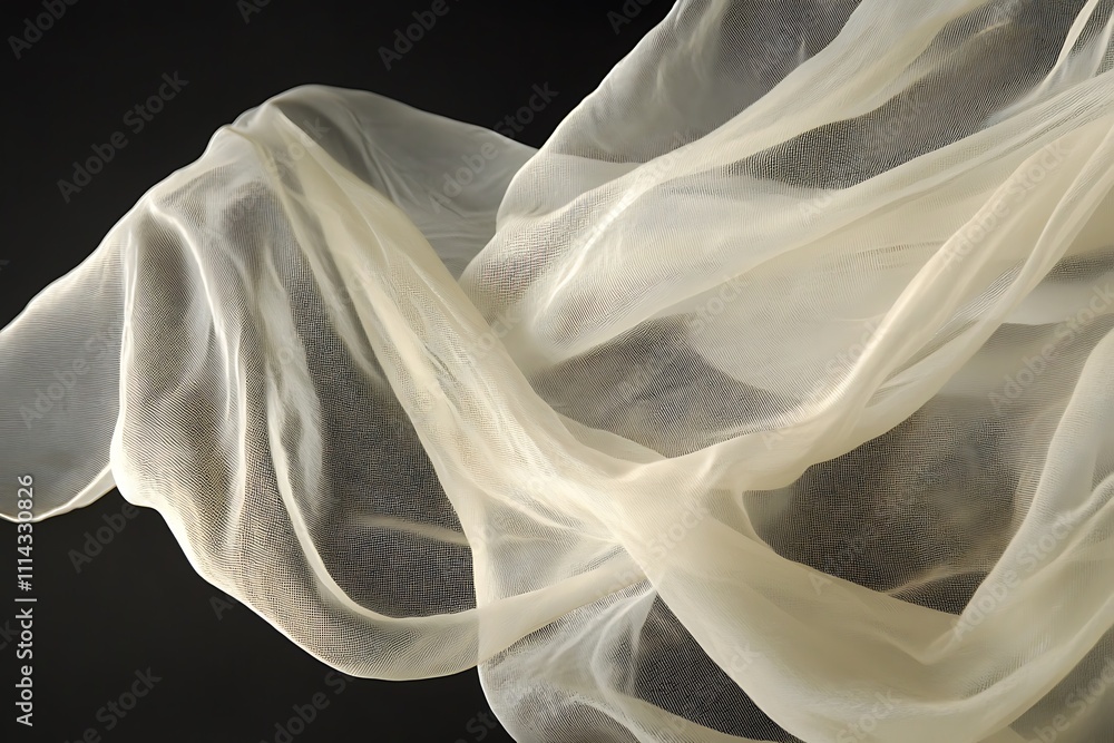 Flowing beige fabric against black background. Flowing beige fabric against black background.
