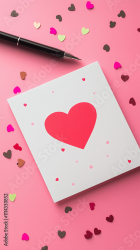 Minimalist Valentine’s Day Greeting Card on Pink Background with Decorative Hearts – Love and Simplicity