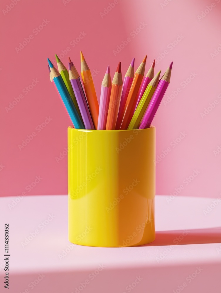 Fototapeta premium Colored Pencils in Yellow Cup