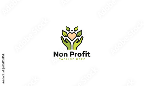 Symbolic Nonprofit Logo Vector Design, Articulating a Mission with Hand Love Leaf Person