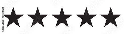 Set of five star icon collection. black star symbol. Vector Illustration. Five flat black stars isolated on a transparent background – Five stars for product reviews or ratings, apps, and website.