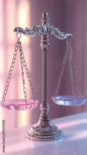 Glass balance scale on a gradient pastel background photo