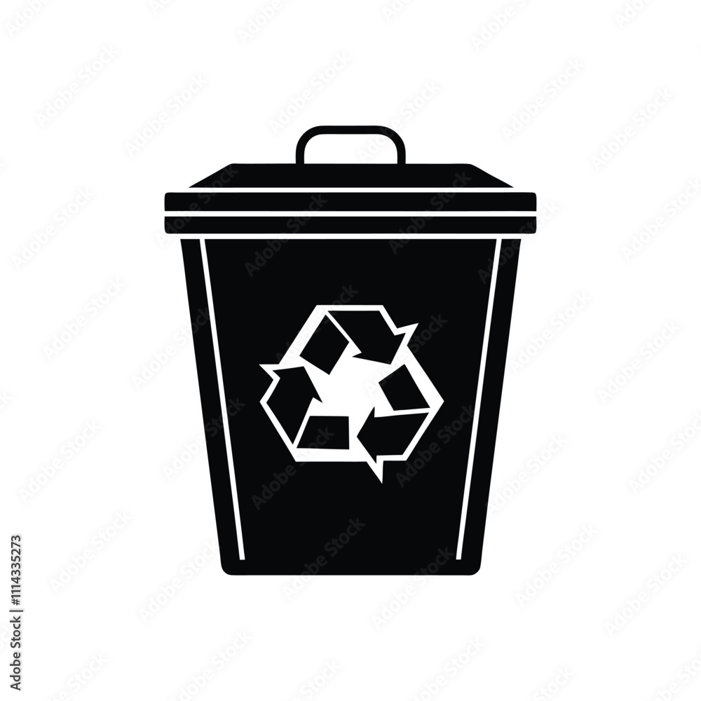 Trash Can Silhouette Icon - Minimalist Vector Illustration on White Background Trash Can Silhouette Icon - Minimalist Vector Illustration on White Background