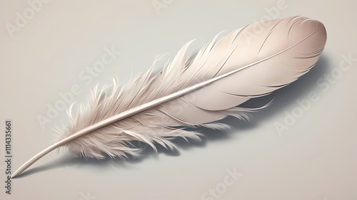 A Single Pale Feather Softly Rests On A Neutral Background