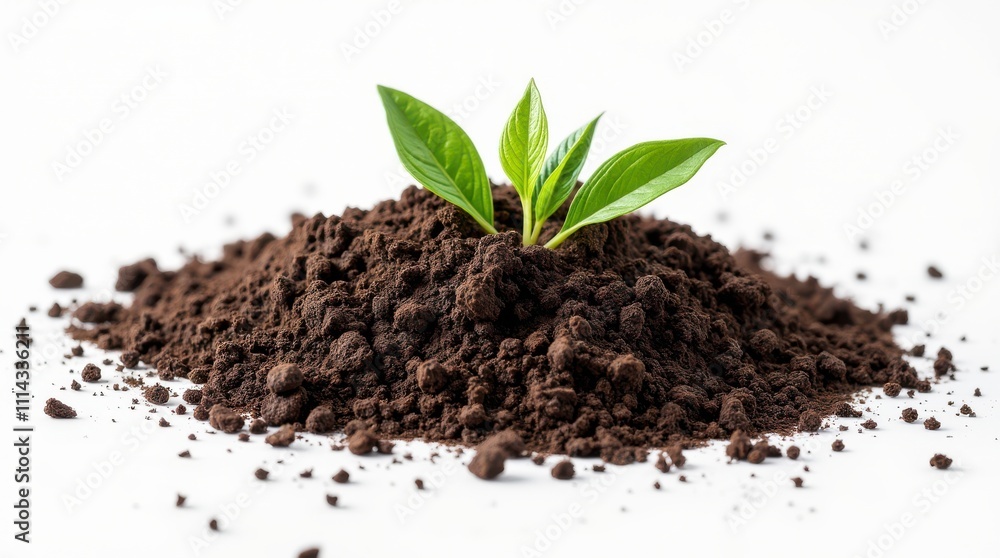 Fresh Green Plant Growing From Rich Dark Soil on Clean White Background Showcasing Nature's Beauty. Generative AI Fresh Green Plant Growing From Rich Dark Soil on Clean White Background Showcasing Nature's Beauty. Generative AI