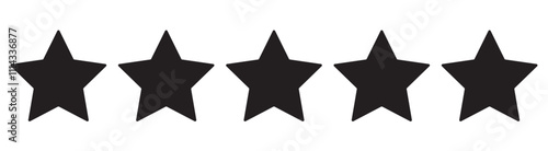 Set of five star icon collection. black star symbol. Vector Illustration. Five flat black stars isolated on a transparent background – Five stars for product reviews or ratings, apps, and website.
