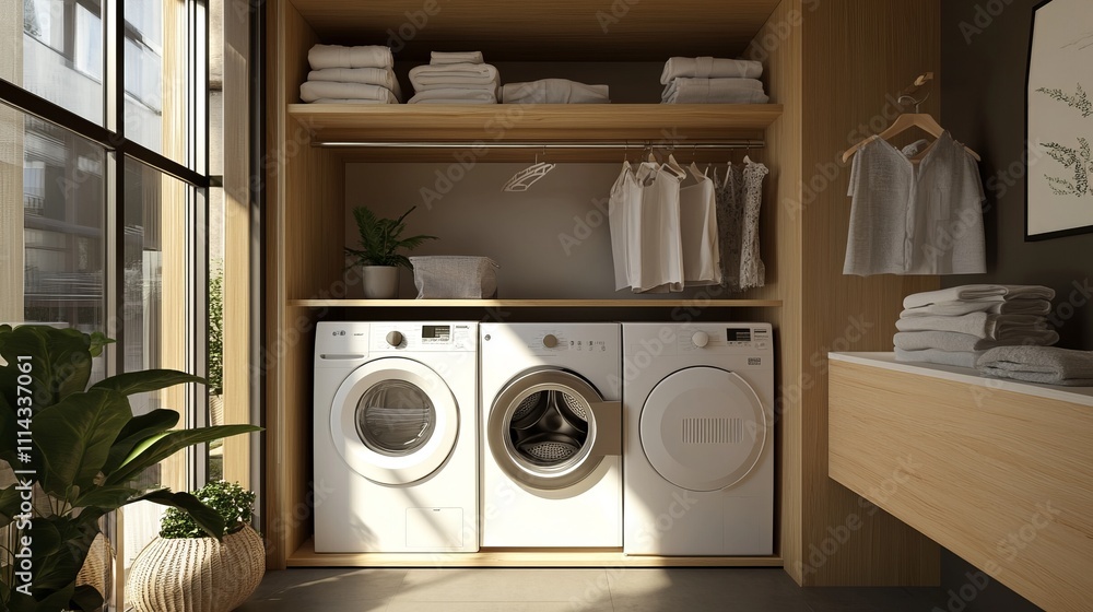 Modern Laundry Room Design with Ample Storage and Natural Light. Perfect for a Stylish Home or Apartment Modern Laundry Room Design with Ample Storage and Natural Light. Perfect for a Stylish Home or Apartment