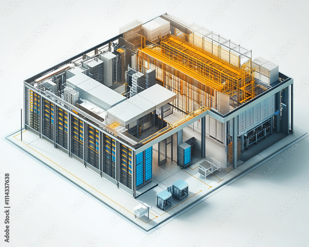 High density server room with data center infrastructure and blueprints High density server room with data center infrastructure and blueprints