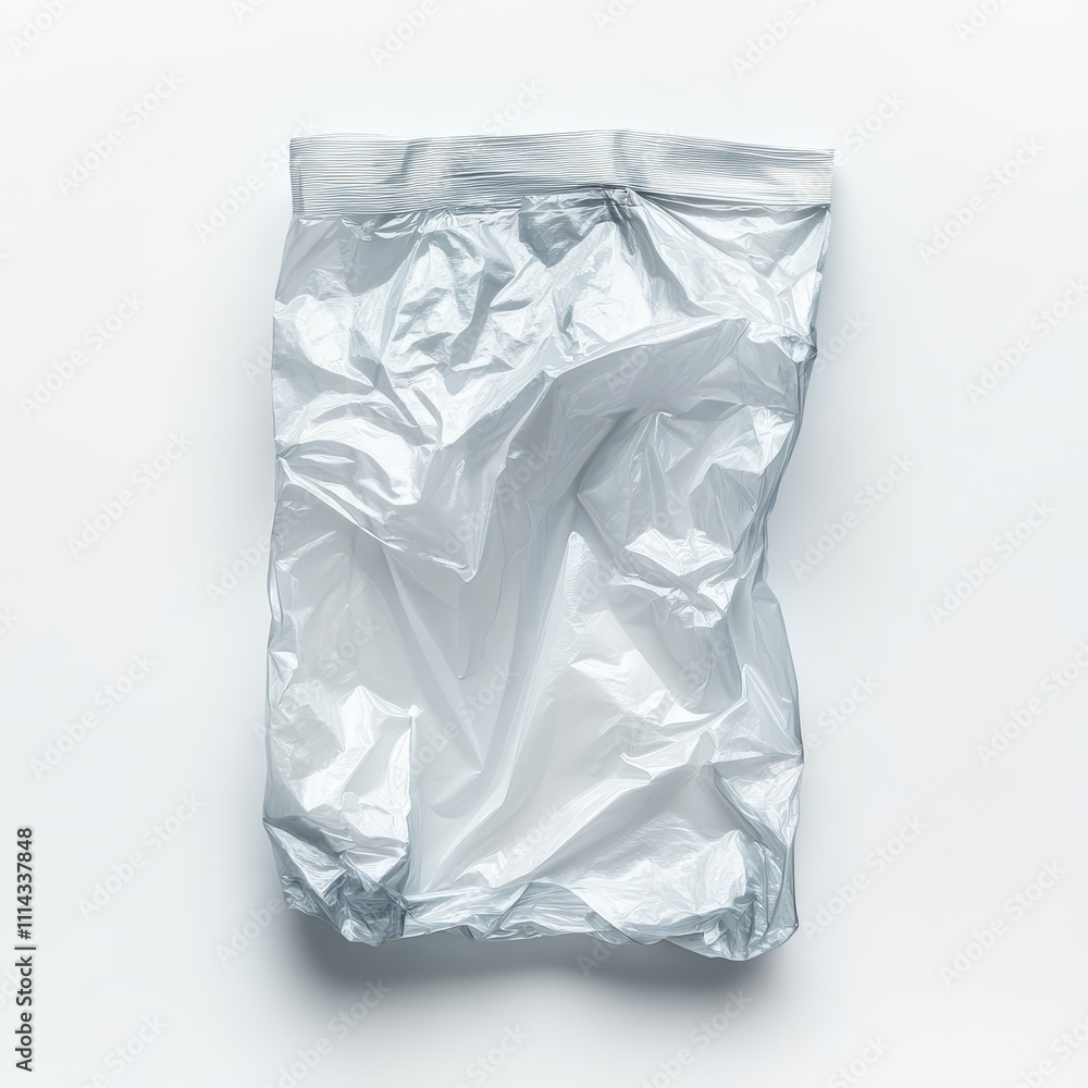 A wrinkled plastic pouch on a blank isolated surface, white backgraund A wrinkled plastic pouch on a blank isolated surface, white backgraund