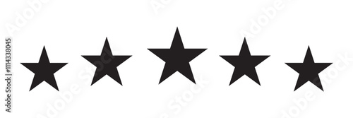 Set of five star icon collection. black star symbol. Vector Illustration. Five flat black stars isolated on a transparent background – Five stars for product reviews or ratings, apps, and website.