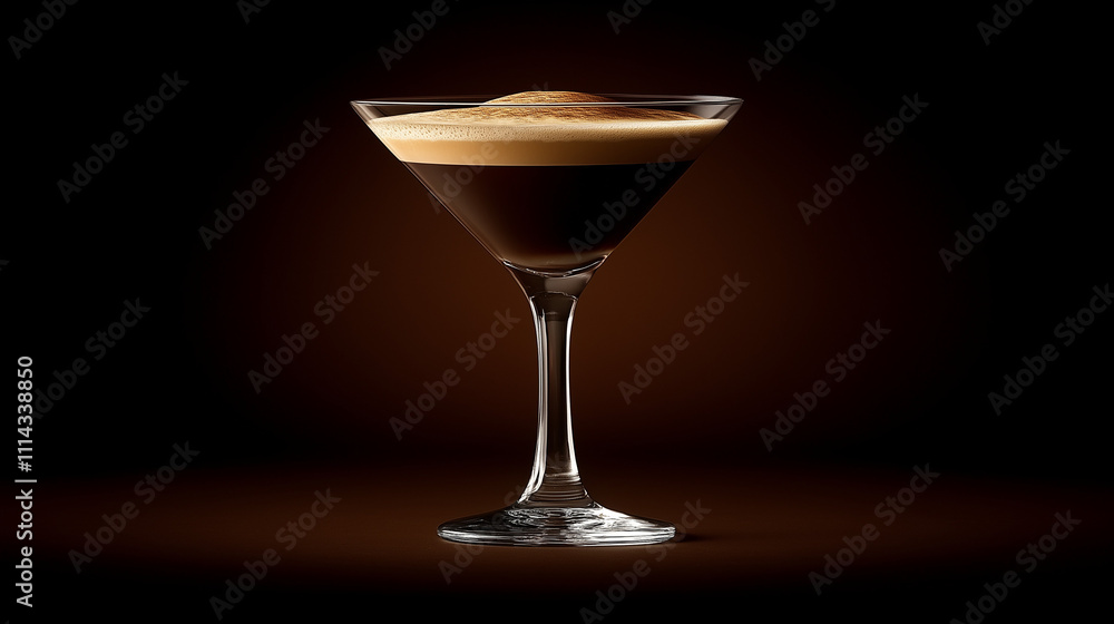 Classic Espresso Martini in Glass With Moody Sophistication Against Dark Background Classic Espresso Martini in Glass With Moody Sophistication Against Dark Background