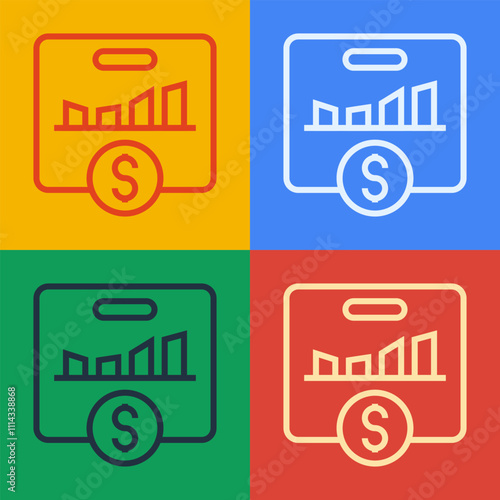 Pop art line KPI - Key performance indicator icon isolated on color background. Vector