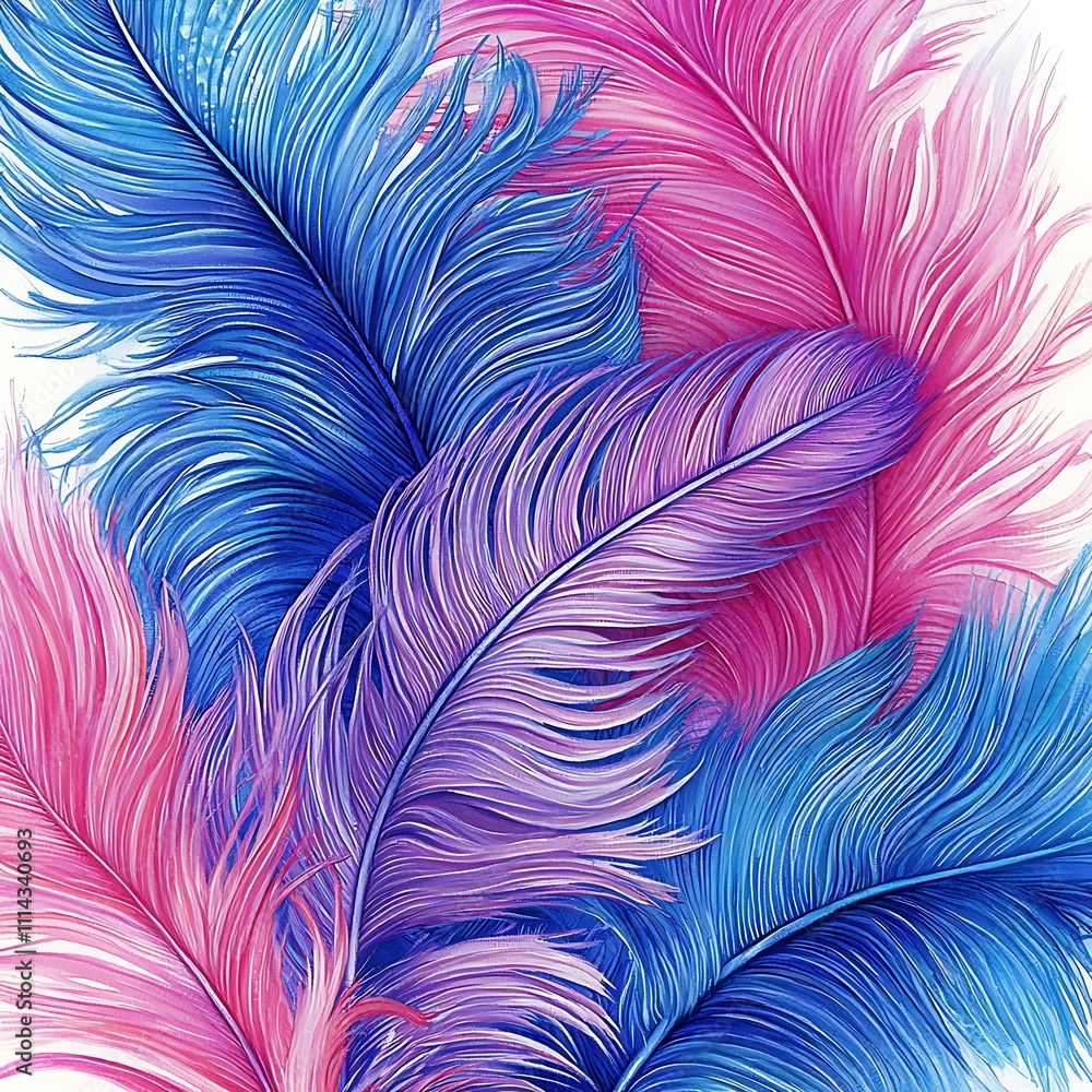 Fototapeta premium Vivid Blue and Pink Ostrich Feathers Abstract Background.