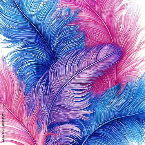 Vivid Blue and Pink Ostrich Feathers Abstract Background. photo