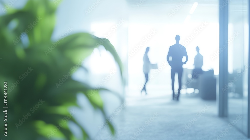 Fototapeta premium Blurred office scene with diverse team in discussion