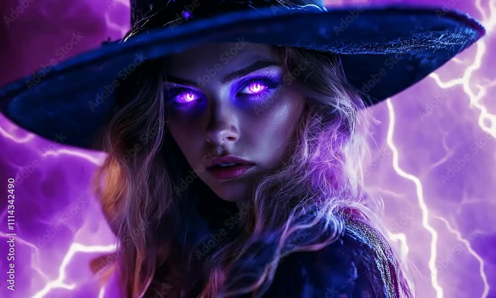 Powerful Witch with Glowing Eyes and Thunder Powerful Witch with Glowing Eyes and Thunder