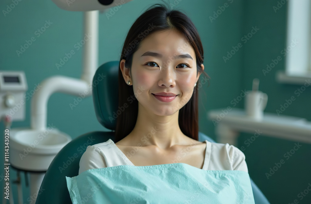 Fototapeta premium Portrait woman patient Background of dentist office in Hospital. AI-Generated