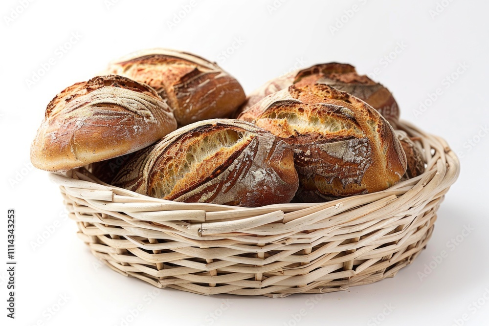 A basket filled with lots of bread sitting on top of a table, perfect for a bakery or kitchen setting A basket filled with lots of bread sitting on top of a table, perfect for a bakery or kitchen setting