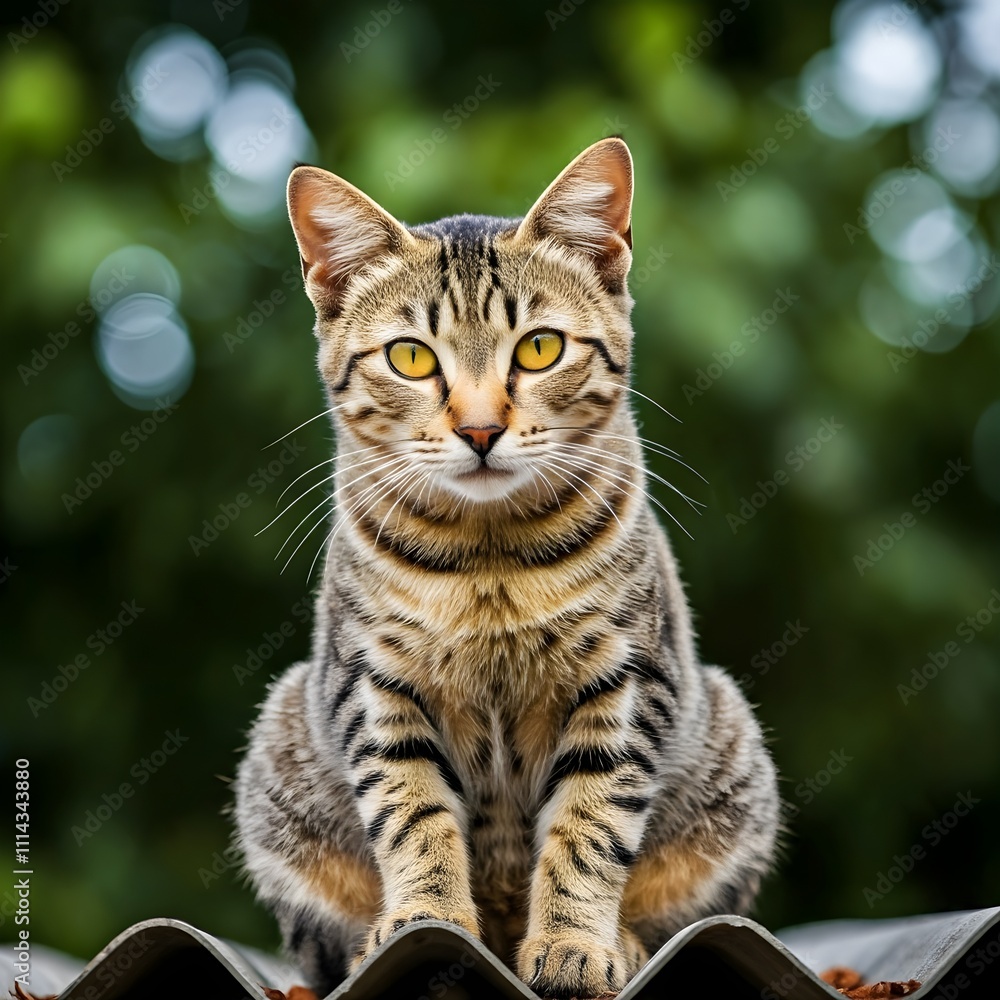 A domestic striped cat with a piercing gaze stares straight into the camera.
A domestic striped cat with a piercing gaze stares straight into the camera.
