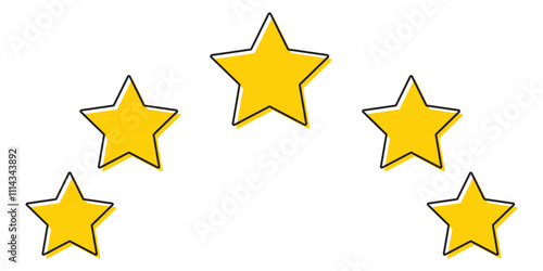 Five stars icon Vector. Five stars customer product rating review flat icon for apps and websites. Golden coloured five star rating icon vector illustration.