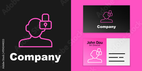 Pink line Closed personality icon isolated on black background. Introvert psychology. Logo design template element. Vector