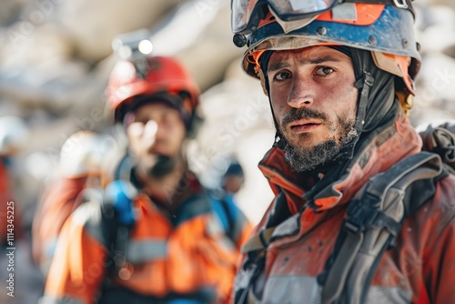 A person wearing a helmet and orange vest working on a construction site