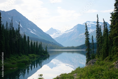 Mountain Lake Reflected Serenity Amongst Majestic Peaks