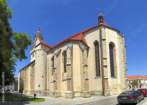 Obraz na płótnie Square with the Parish Church St. Michael and Chapel of St Ann, in the heart of Town Skalica, Slovakia w salonie