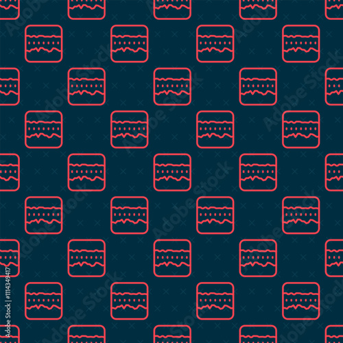 Red line Soil ground layers icon isolated seamless pattern on black background. Vector