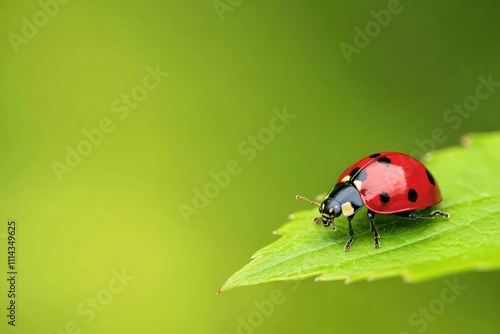 Red Ladybug on a Green Leaf in Nature