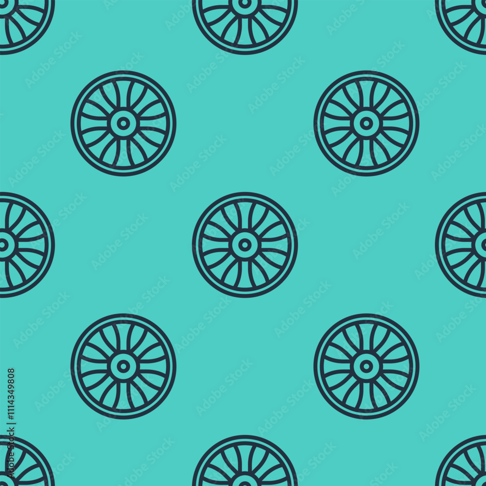 Black line Alloy wheel for car icon isolated seamless pattern on green background. Vector Black line Alloy wheel for car icon isolated seamless pattern on green background. Vector