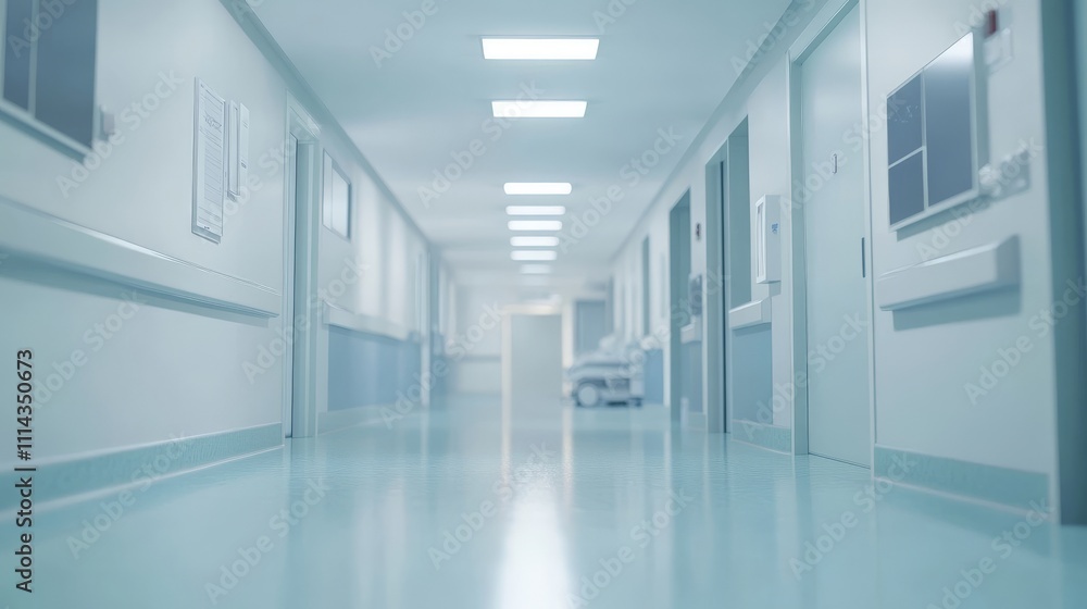 Fototapeta premium Modern hospital corridor with medical equipment and clean design