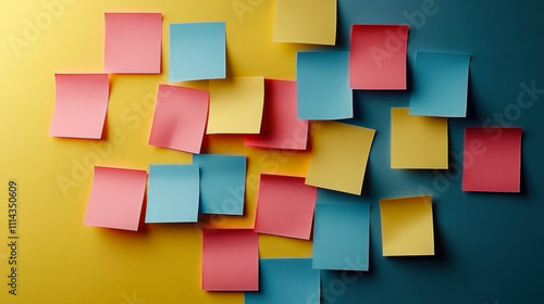 A vibrant collage of colorful sticky notes on background photo