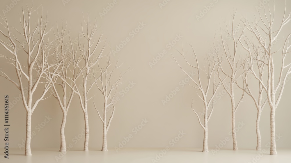 Stark white trees, a serene winter landscape of leafless beauty in nature's dormant embrace Stark white trees, a serene winter landscape of leafless beauty in nature's dormant embrace
