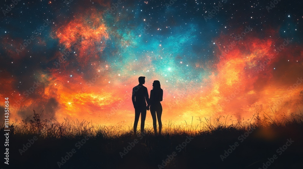 In Space at Sunrise: Romantic Digital Art Painting by a Couple, Cosmic Love Theme, Futuristic Sci-Fi, Starry Sky, Dreamy Galactic Scenery, Inspirational, Mixed Colors Background In Space at Sunrise: Romantic Digital Art Painting by a Couple, Cosmic Love Theme, Futuristic Sci-Fi, Starry Sky, Dreamy Galactic Scenery, Inspirational, Mixed Colors Background
